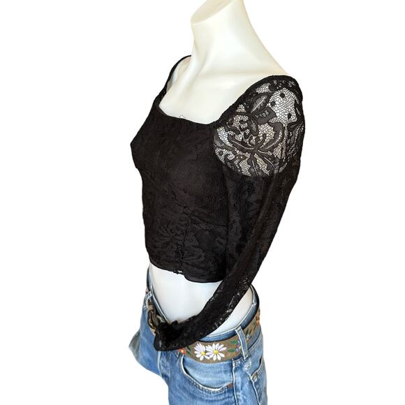 Black Lace Crop Top MEDIUM Corset Bustier Wiccan Witchy Whimsigoth Kirious LA - Picture 2 of 6